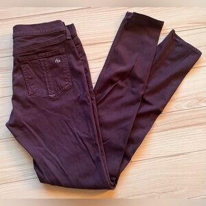 rag & bone Skinny Pants in Burgundy - Velvet Finish